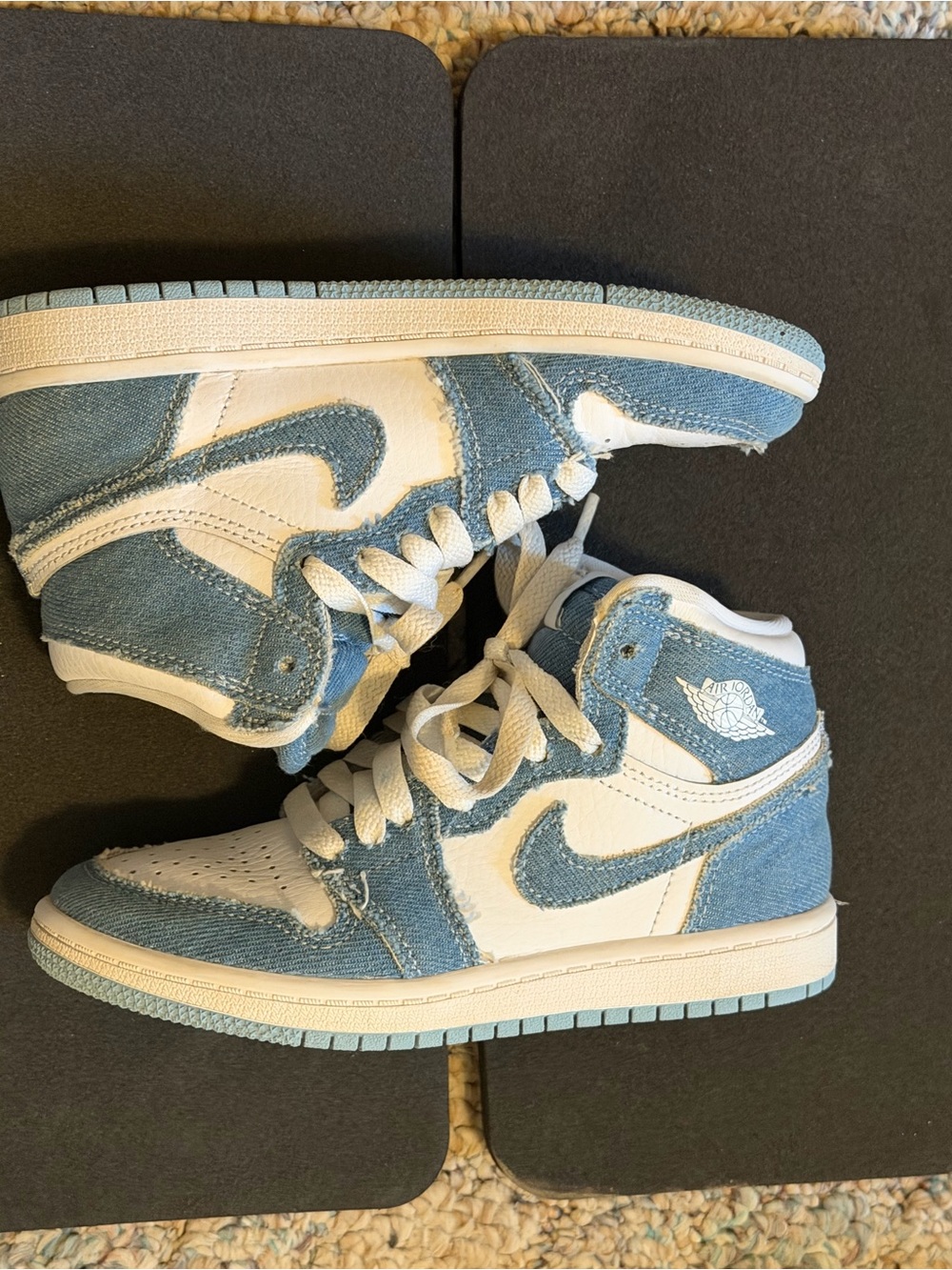 Jordan Kids High-Top Sneakers in Light Blue and White Denim